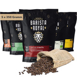 Proeverijset voor hele bonenkoffie 5 x 350 g | Ontdekkingspakket Koffiebonen in Giftset | Arabisch | Eerlijke handel | Veganistisch | Ideaal voor automatische espressomachines, filter-espressomachines, pour-over-espressomachines en French Presses | KONINKLIJKE BARISTA