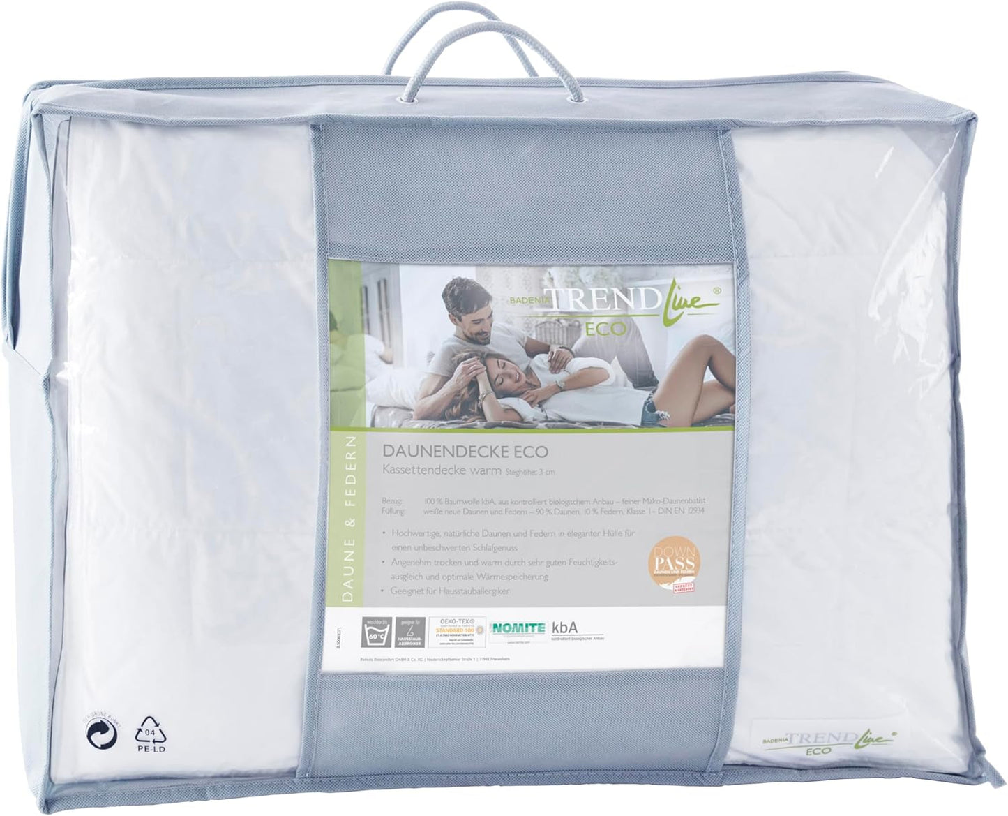 Badenia Trendline Eco warm dekbed met 90% dons en 10% veren klasse I, 135 X 200 cm, wit, Oeko-Tex gecertificeerd, geproduceerd volgens de Duitse kwaliteitsnorm Quilts en quilts Naty Shop