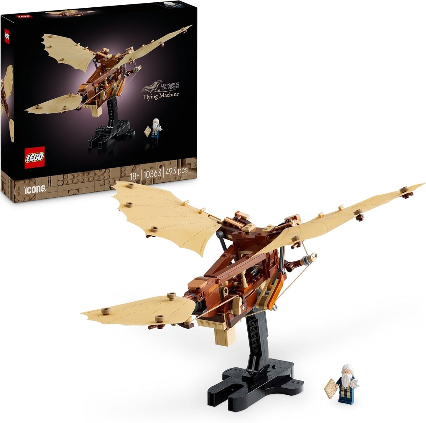 LEGO Icons Leonardo Da Vinci's vliegmachine met klapperende vleugels - Inclusief minifiguur en standaard - Bouwset voor volwassenen - Woondecoratieset - Cadeau-idee - 10363 Bouwsets Besuche den LEGO-Store Standaard titel