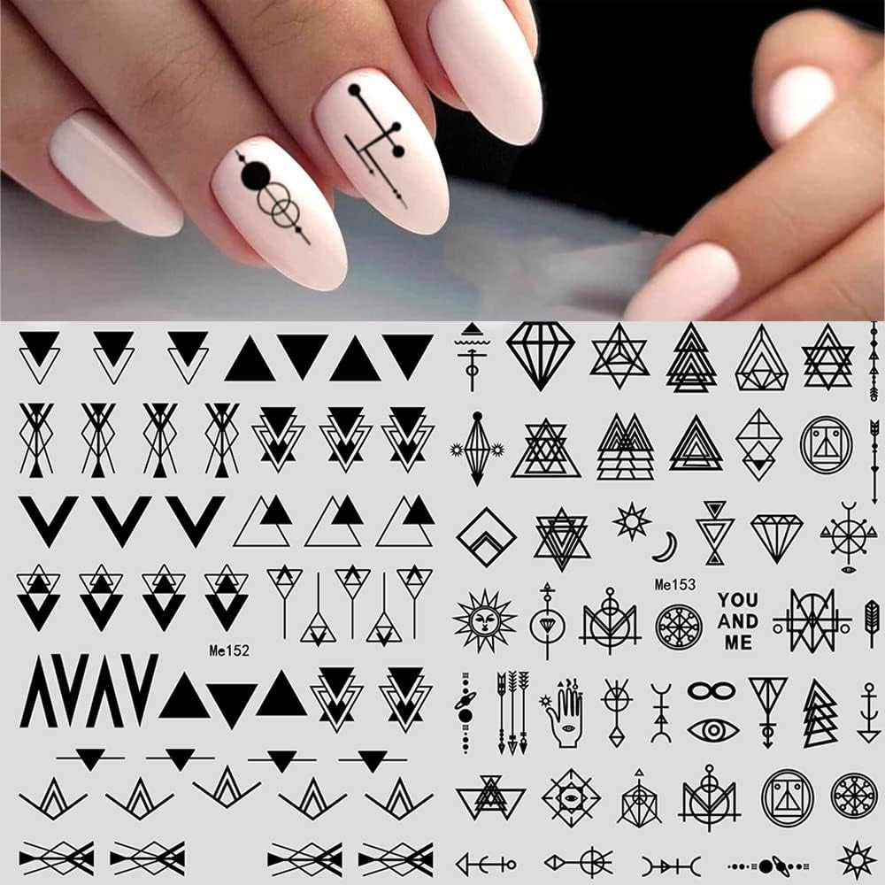 12 Blatt Nagelsticker Geometrisch Nagelstickers Selbstklebend Zwart-wit Mysterioses Dreieck Nail Art Sticker Decoratie Nageldesign Zubehör