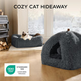 BEDSURE Katzenbett große Katzen Katzenhöhle- 44x44x44 cm Plüsch Katzenhaus Indoor mit abnehmbarem Katzenkissen en ophangen Spielzeug, Katzen Bettchen waschbar, dunkelgrau
