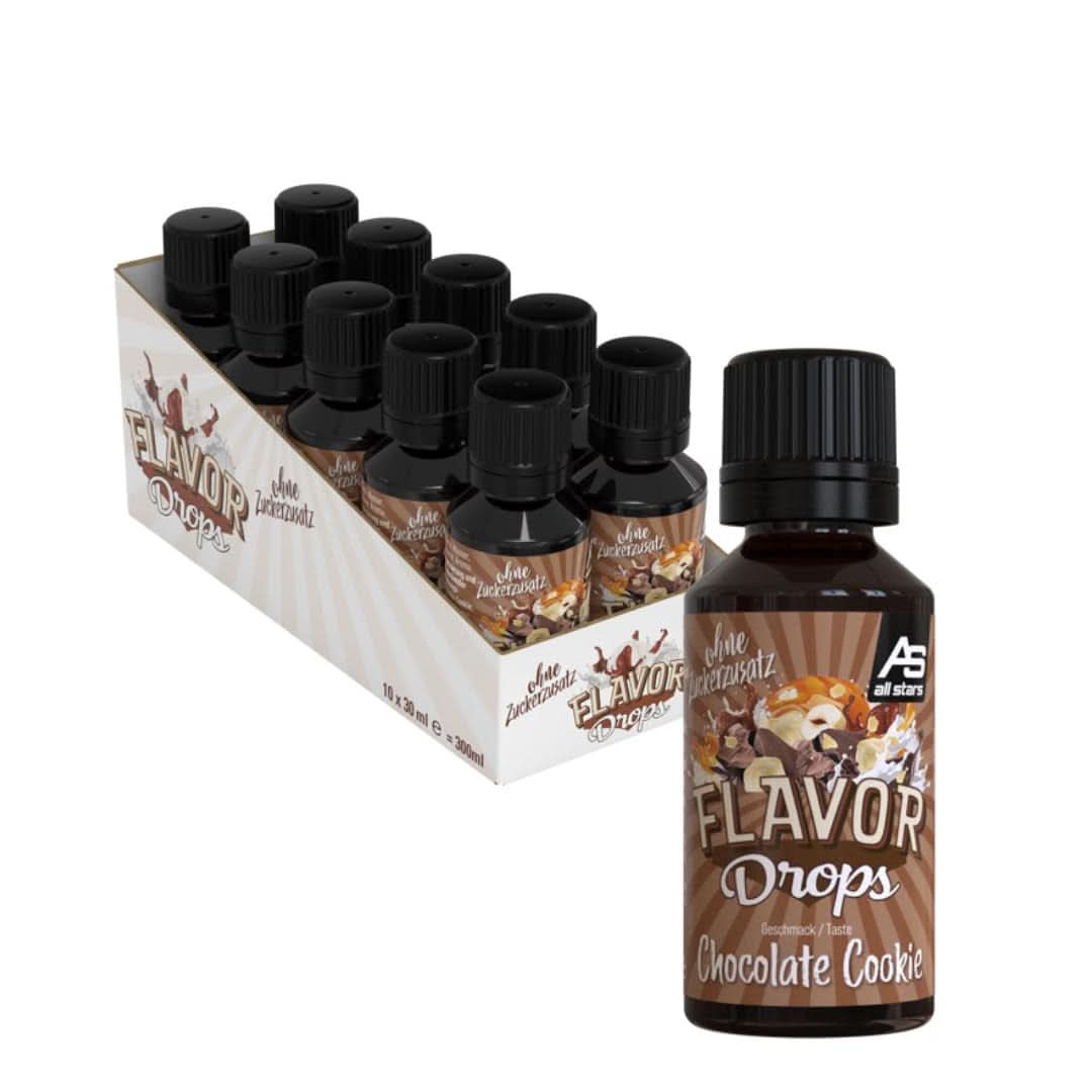 ALL STARS Flavour Drops, Gearomatiseerde drops zonder toegevoegde suiker en zonder calorieën - Zoetheid en smaak voor voedsel, 30 ml Zoetstoffen Naty Shop Chocoladetaart 10 x 30 ml