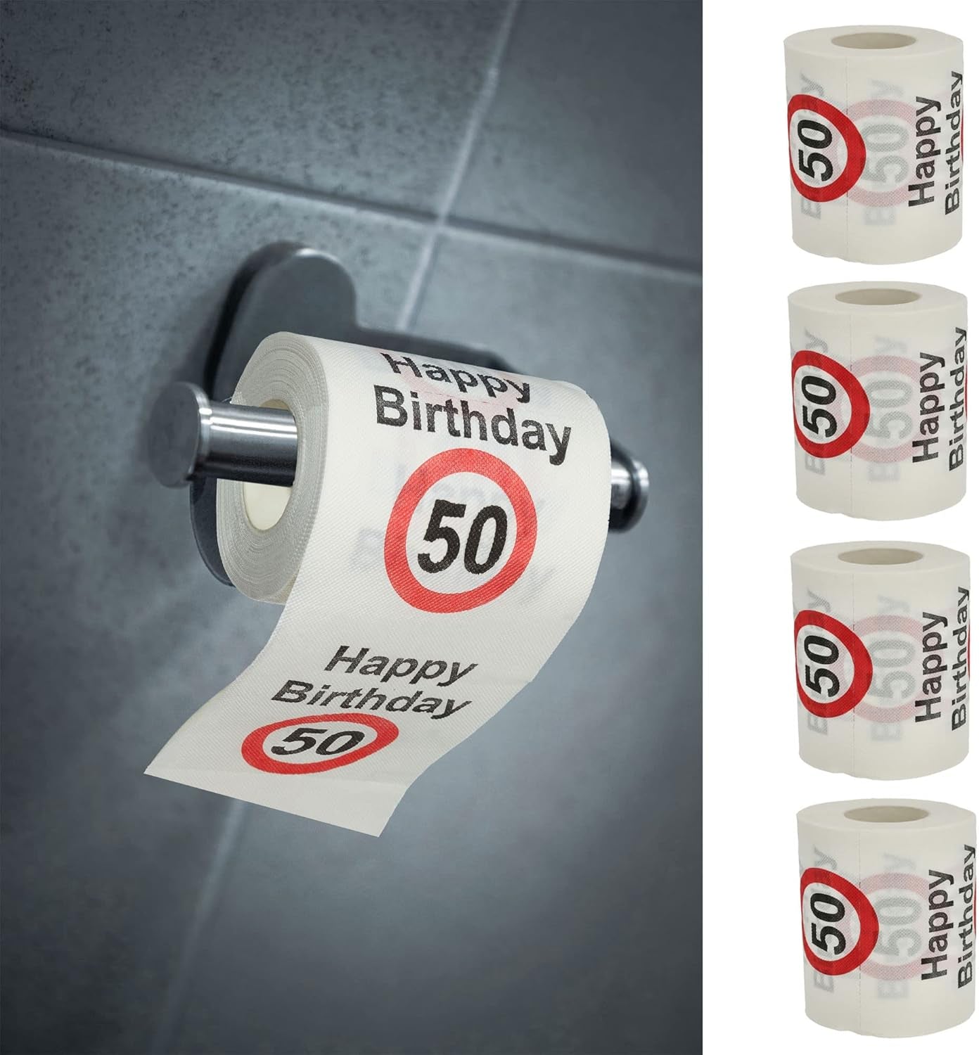 Set van 4 toiletpapieren "Happy 40th birthday" │40th birthday 24 meter 2-stoffen 180Gr/Qm │ Toiletpapier motief toiletpapier (4 X toiletpapier 40)