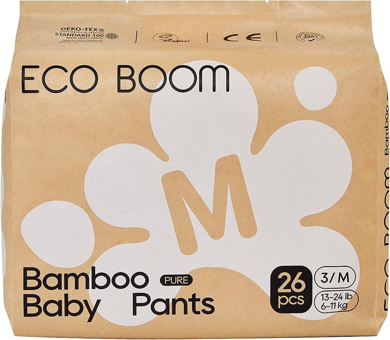 ECO BOOM Bamboe Babyluiers - Maat 6 (20kg), Plantaardige Pull-Up Luiers (17st) - Premium Biologisch, Geurvrij, Huidvriendelijk, Super Absorberend