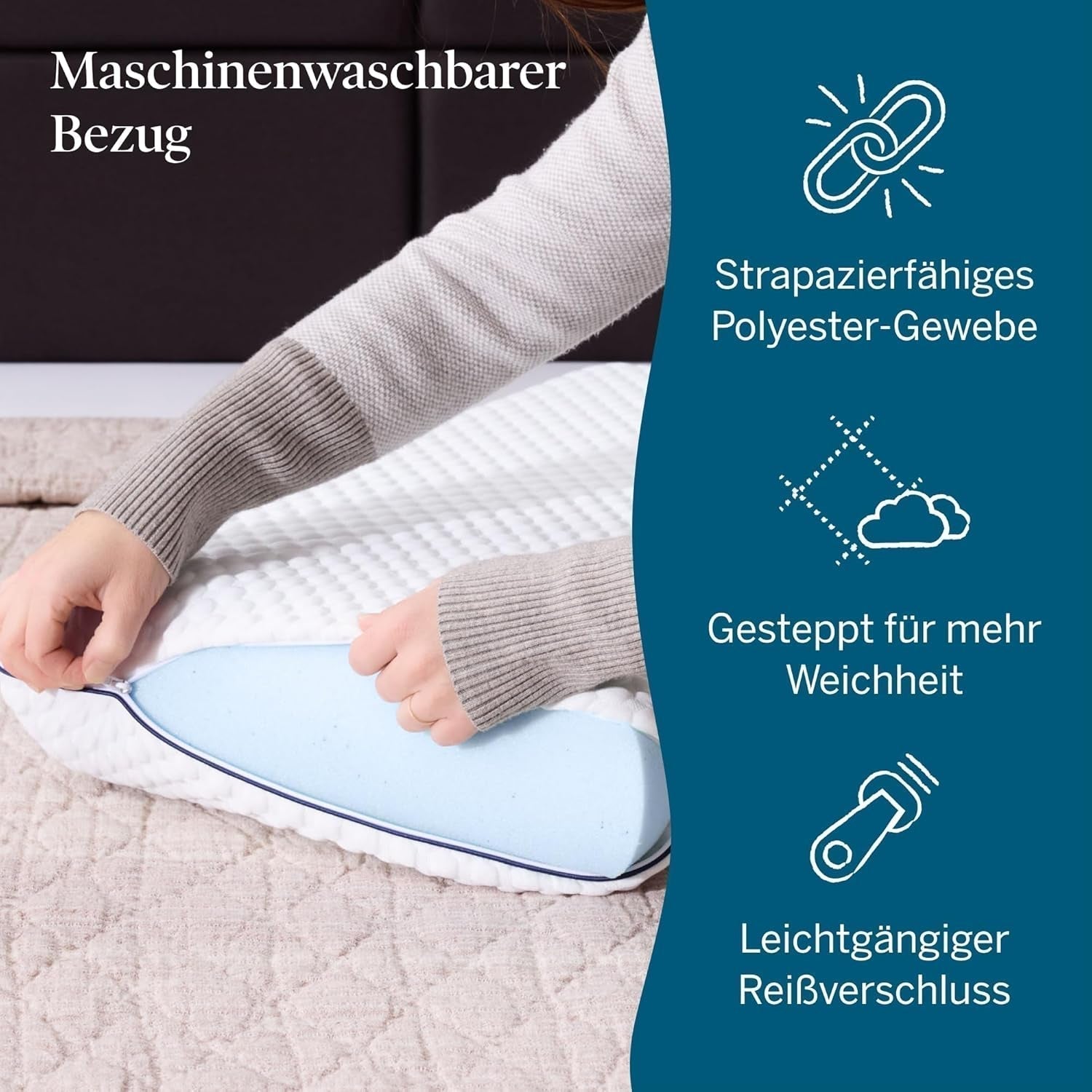 LUCID memory foam kussen met gel 40x60 cm - ademend - verkoelend effect - wasbare hoes - Oeko-Tex gecertificeerd kussen, wit