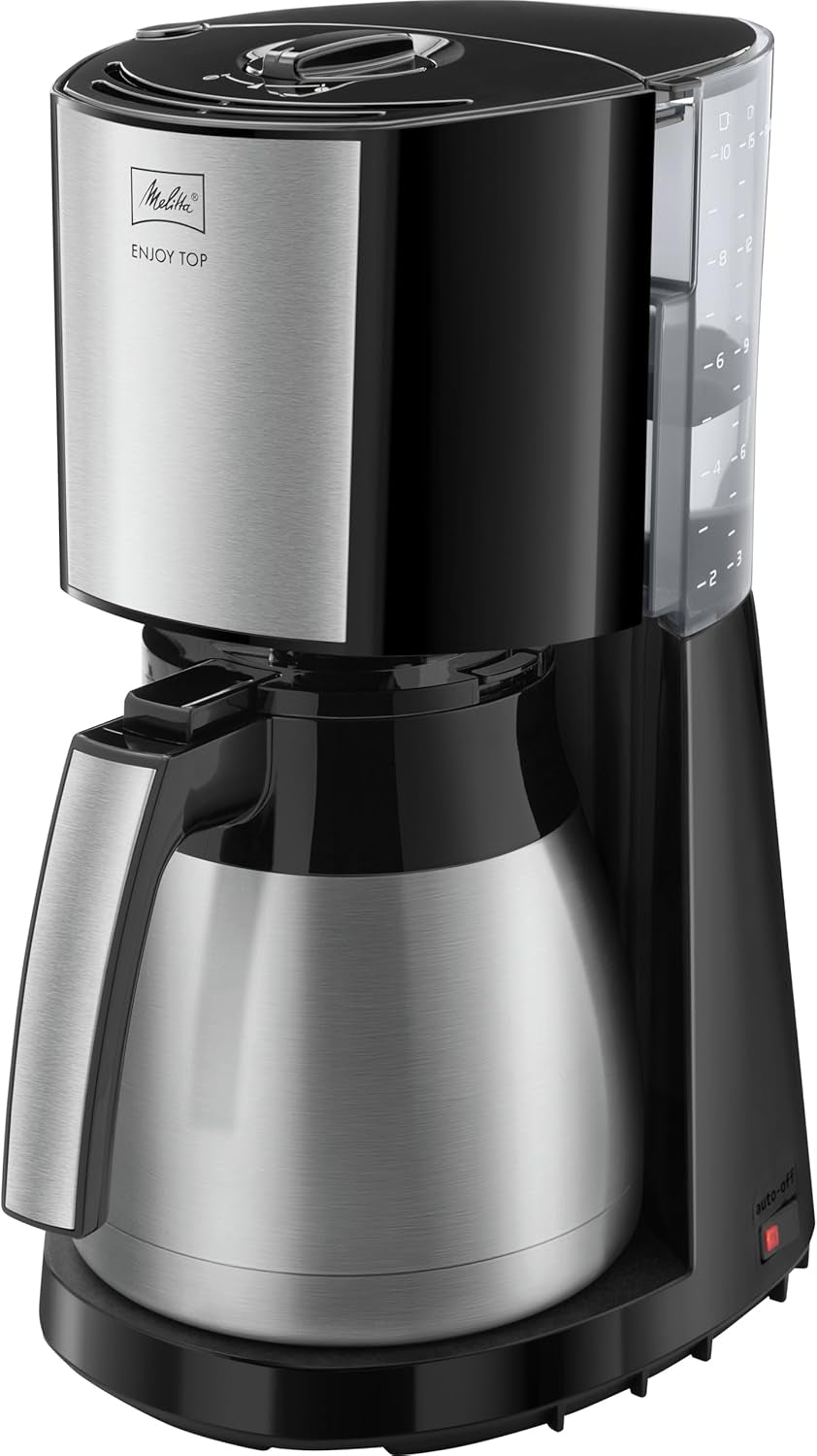 Melitta Enjoy Top Therm - Espressomachine met filter en thermische karaf in roestvrij staal, voor maximaal 10 koppen koffie, zwart/roestvrij staal