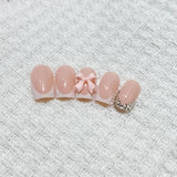 24 stuks roze diamanten boog French manicure tabletten vierkante nagels strass patroon naakt roze kunstnagels volledige dekking lijm manicure