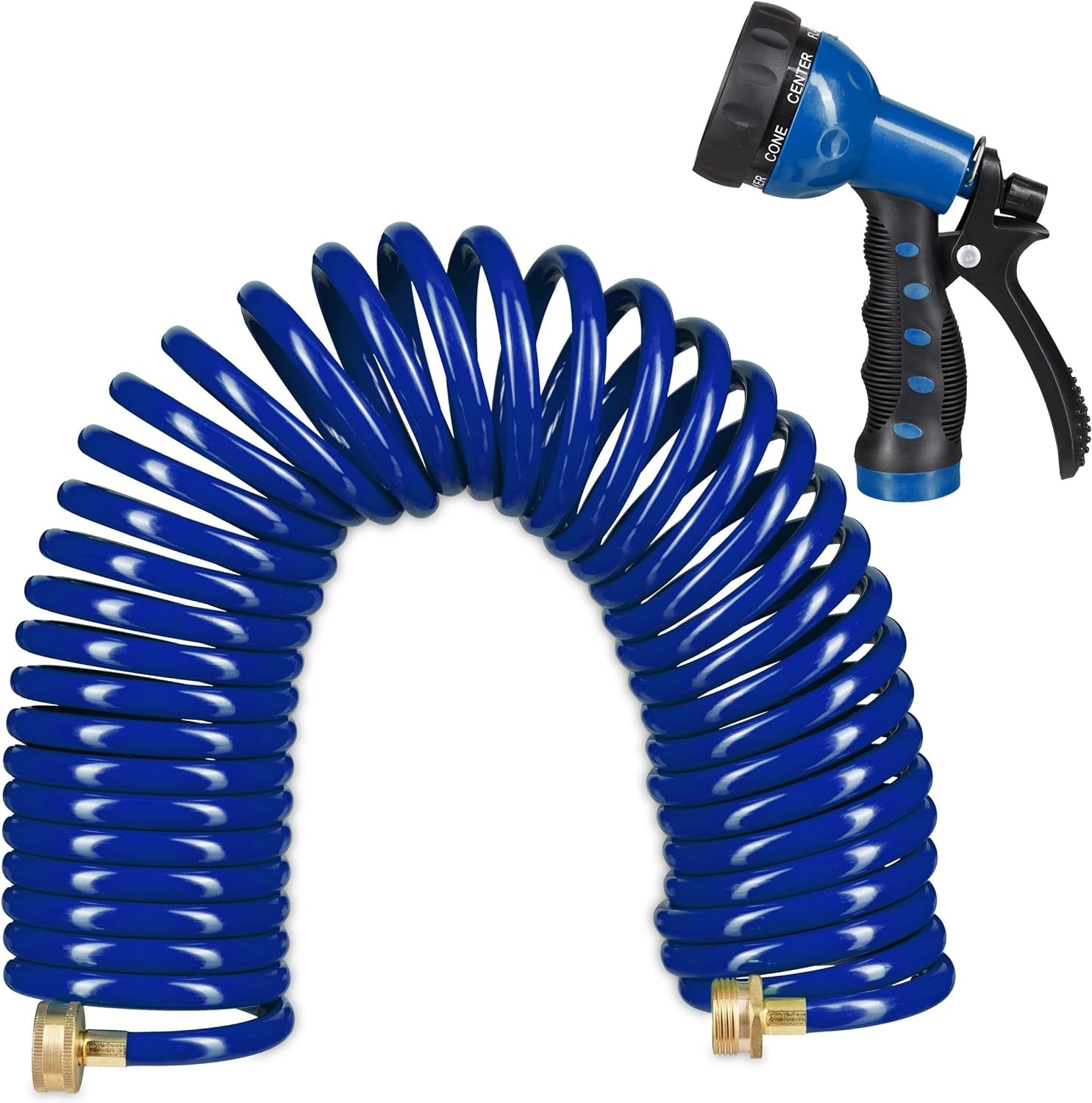 Relaxdays Spiraalslang Verlengbaar tot 10m Flexibele tuinslang met watersproeier 7 spuitpatronen Blauw 25 x 52 x 15 cm