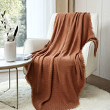 CREVENT Roest Gebreide Deken voor Bank Bank Stoel Bed Woondecoratie Zacht Warm Gezellig Lichtgewicht Lente Zomer Herfst (127,8 X 152,4 cm Karamel / Bruin / Verbrand Oranje) CREVENT Karamel Wafelbedden en Dekens