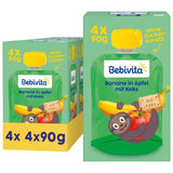 Banaan in Appel met Koekjesverpakking - 16 stuks (4 pakken, elk 4 x 90 g), zonder toegevoegde suiker, gemaakt van mild fruit en gezonde granen, ideaal voor afhaal- en onderweg-snacks