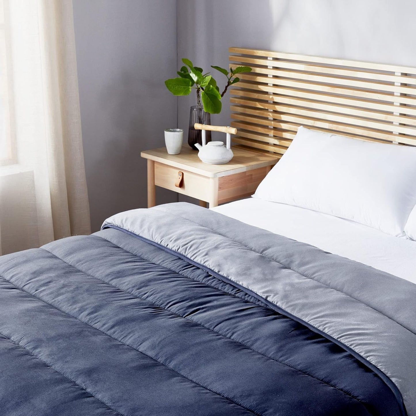 Pikolin Home - Omkeerbaar dekbed 300 G - Tweekleurige Scandinavische vulling - Voor bed 105 - Gezellig, warm, ademend, mosterdgeel, 180 X 260 Cm Dekbedden en dekbedden Naty Shop