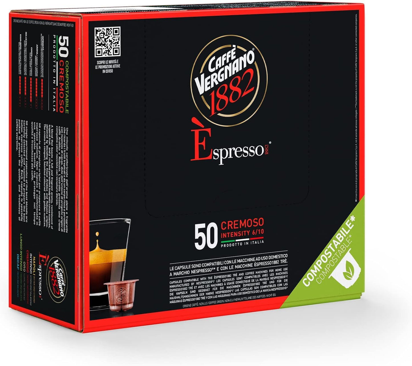 Caffè Vergnano 1882 - Èspresso Kompostierbare Kaffeekapseln, compatibel met Nespresso, Cremoso (romig) - Packung Enthält 50 Kapseln