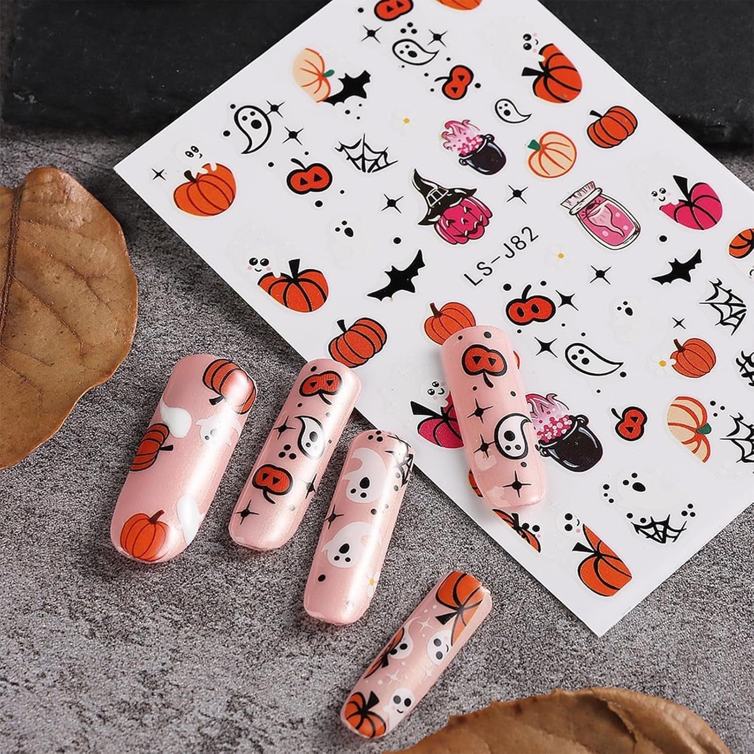 Nagelsticker Halloween, 8 Blätter Halloween Nagelsticker, Kürbis Nagelsticker, Nail Art, Nagel Charms, Nagel Zubehör, Nageldesign, Kerstmis (Typ A)