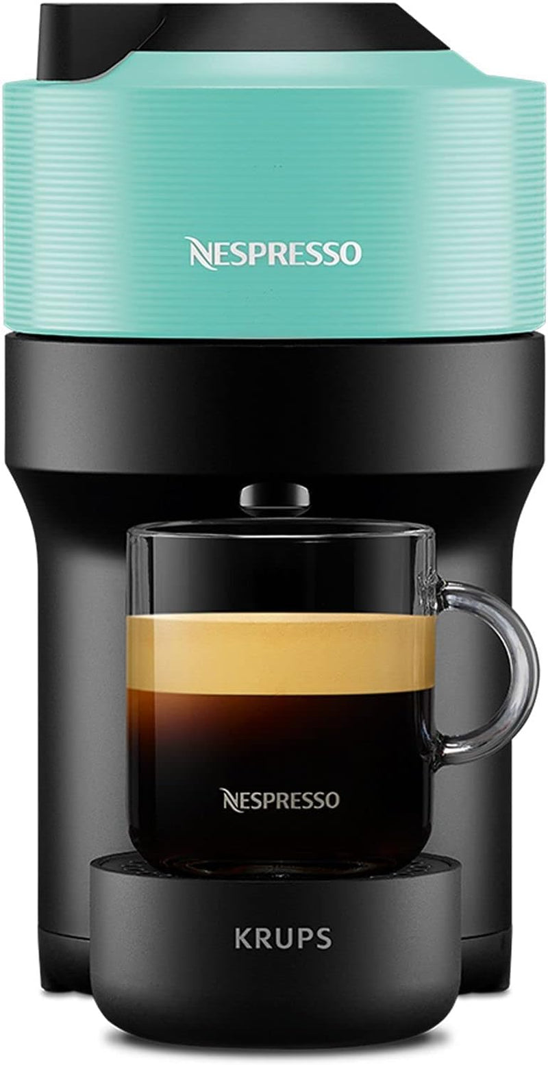 Espressomachine met Nespresso Krups Vertuo Pop capsules, inhoud: 560 ml, automatische capsuleherkenning, one-touch systeem, 4 kopgroottes, verkorte opwarmtijd, duurzaam, Aqua Mint, XN9204