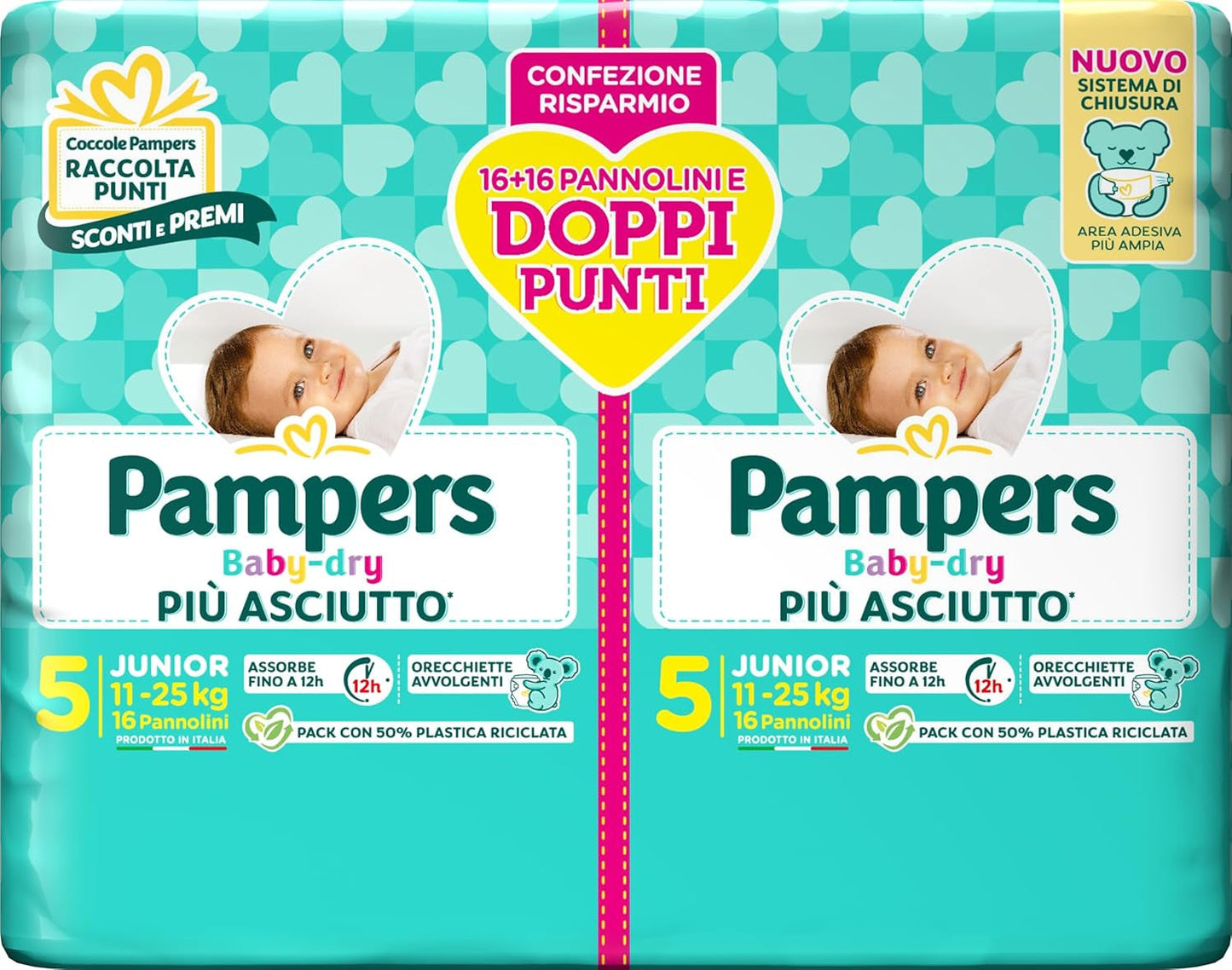 Pampers Baby Dry Junior DWCT-luiers, Twin-verpakking, maat 5 (11-25 kg), 32 luiers