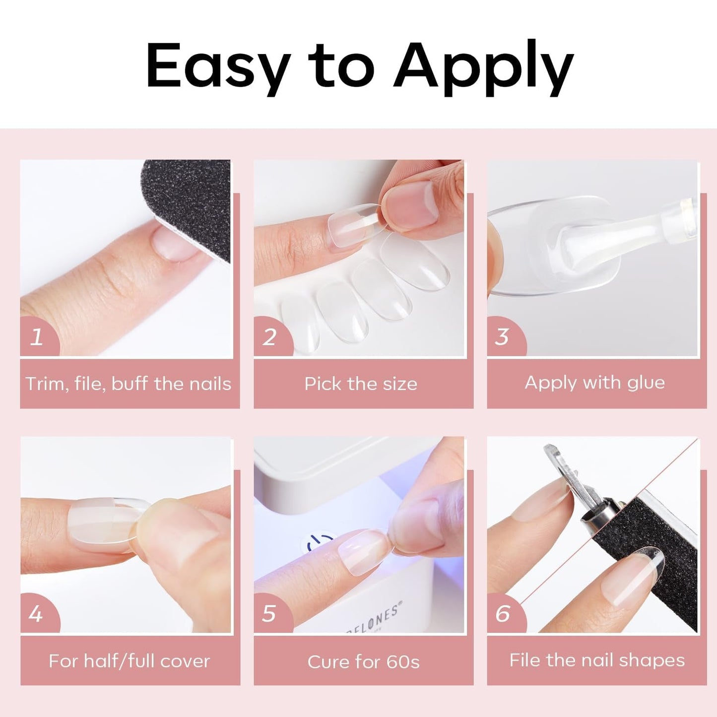 Modelones nageltips 510-delig - volledig dekkende nageltipsset, geltipsset, pre-polijst PMMA-hars nageltips, kunstnagels voor lijm op nail art DIY, korte Squoval