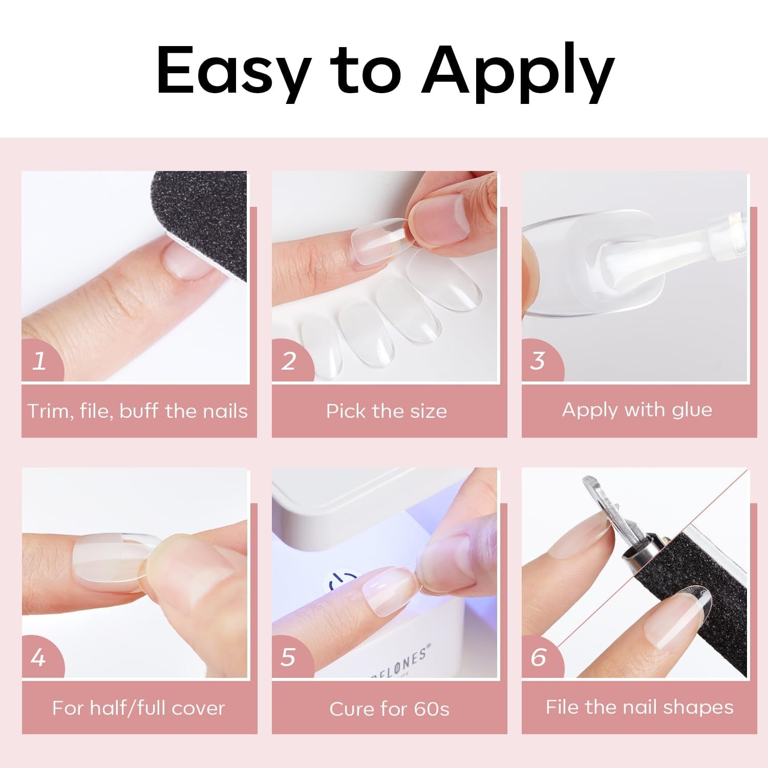 Modelones nageltips 510-delig - volledig dekkende nageltipsset, geltipsset, pre-polijst PMMA-hars nageltips, kunstnagels voor lijm op nail art DIY, korte Squoval