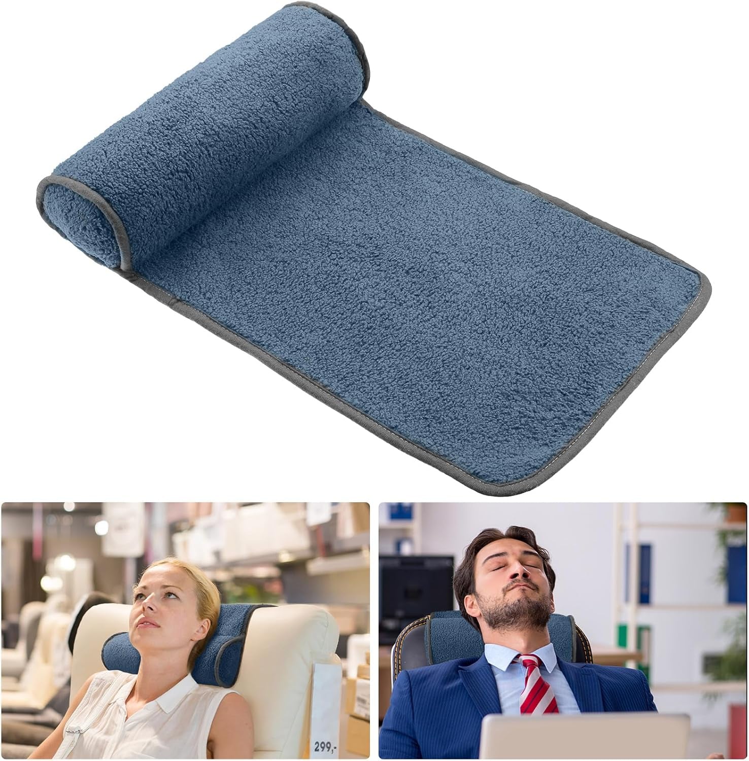 Nekkussen voor fauteuil, pluche verstelbaar kussen, nekrol, antislip fleece, bank, nekkussen voor op reis, thuis, ligstoel, bank, fauteuil (donkergrijs)