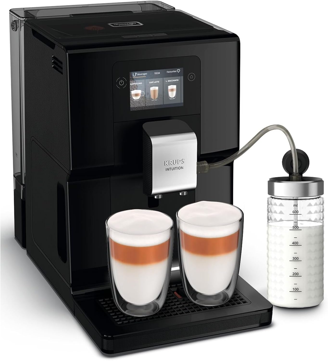 Krups Intuition Preference volautomatische espressomachine met smartphone-achtige bediening, 3,5" kleurentouchscreen, Smart Slide technologie, intuïtief verlichtingssysteem, 11 dranken, melkcontainer, EA873810