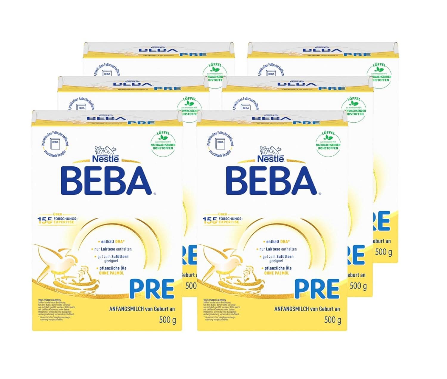 BEBA PRE Beginmelk vanaf de geboorte, babyvoeding met DHA, alleen lactose, zonder palmolie, pak 3 (3 x 800 g) Naty Shop PRE, set 6 x 500 gram 6 x 500 gram