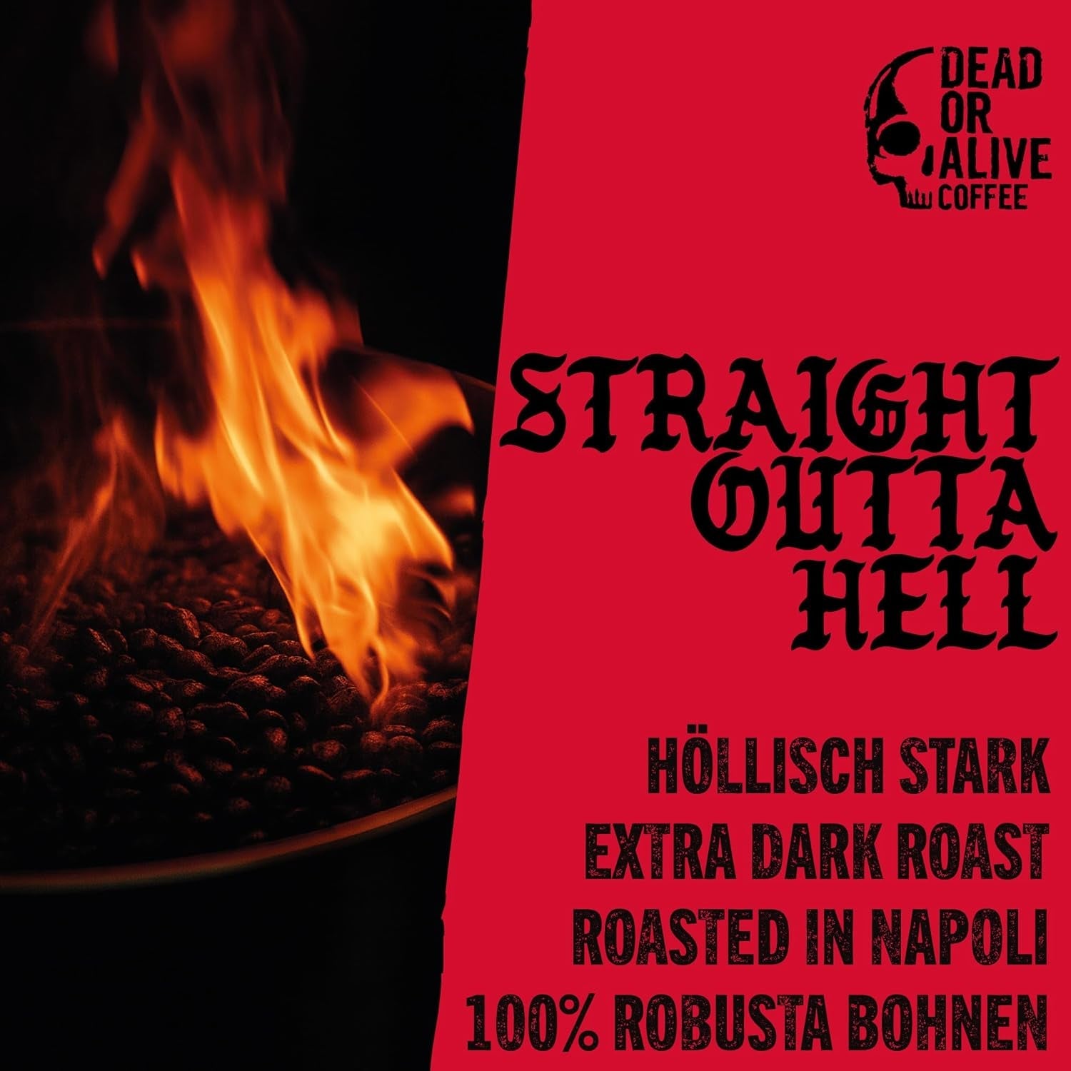 DEAD OR ALIVE DIAVOLO – Extra donkere espresso – 100% Robusta – Extreem sterk – Lage zuurgraad – Stabiele room – Hele bonen 1kg – Napels gebraad