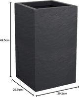 Volcania Up plantenbak, vierkant, hoog, 36 l, steenlook, enkelwandig, watertank, 29,5 x 29,5 x 49,5 cm, antracietgrijs