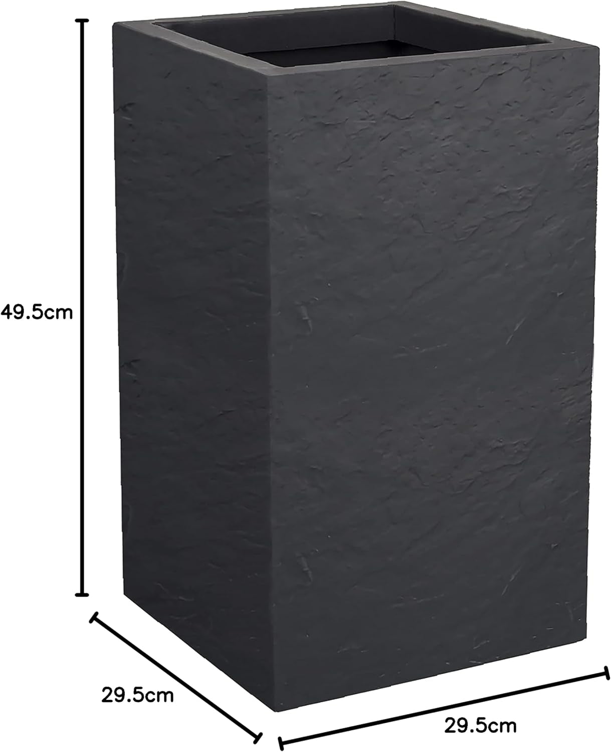 Volcania Up plantenbak, vierkant, hoog, 36 l, steenlook, enkelwandig, watertank, 29,5 x 29,5 x 49,5 cm, antracietgrijs