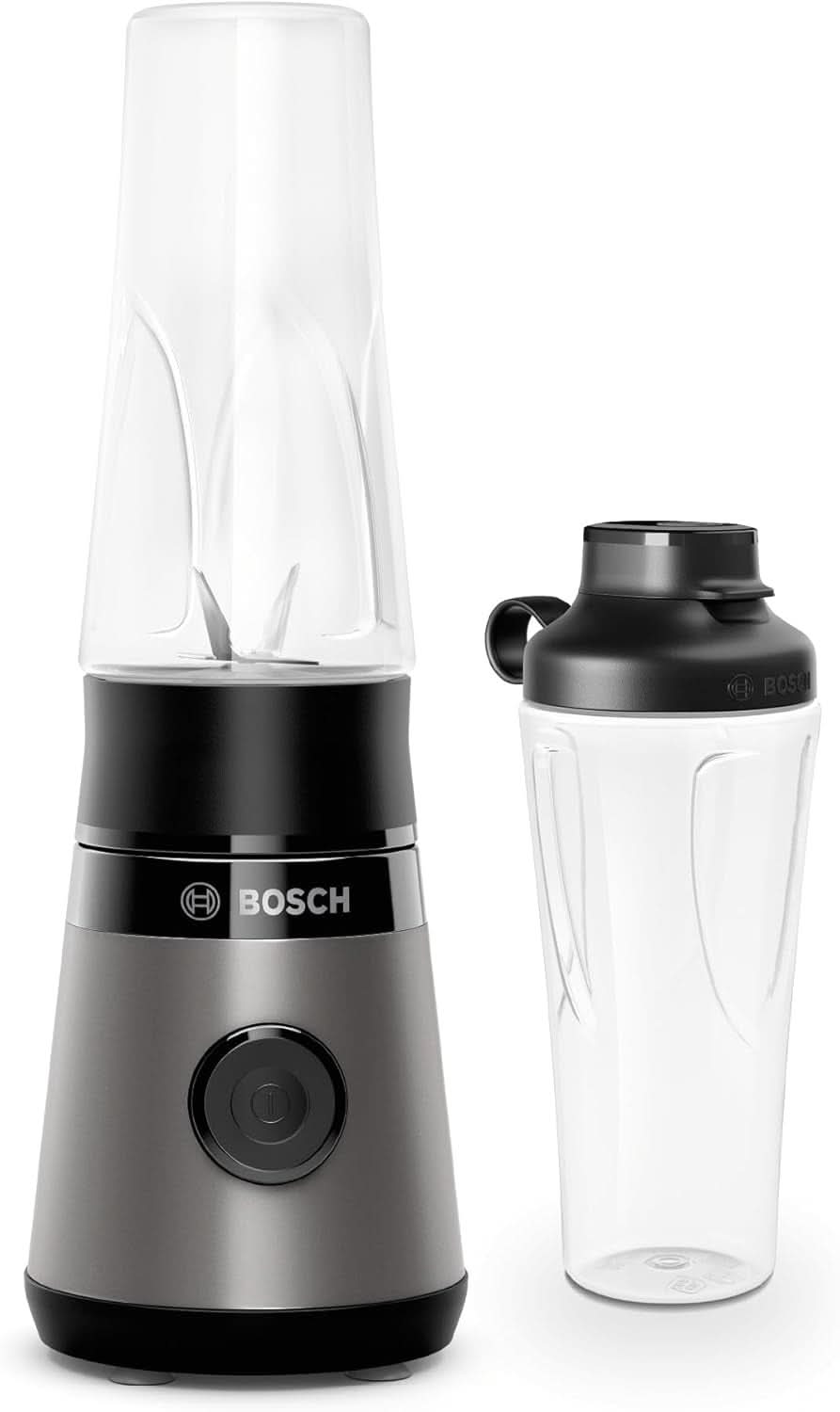 Bosch Mini-Standmixer Vitapower Serie 2 MMB2111S, Highspeed-Mixer, Bis Zu 40.000 Rpm, Tritan Togo-Flasche 0,6 L, Trinkdeckel, Bruchsicher, Spülmasch.Geeignete Teile, 450W, Zilver/Schwarz Keuken Naty Shop Single Schwarz