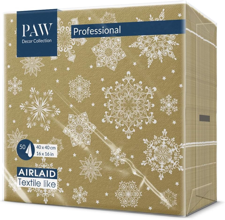 PAW - Airlaid servetten (40 x 40 cm) I 50 stuks I Perfect voor Kerstmis, winter en feestdagen I Kerstavond tafeldecoraties I Airlaid stofachtige servetten Wintertakken I Wintertakken