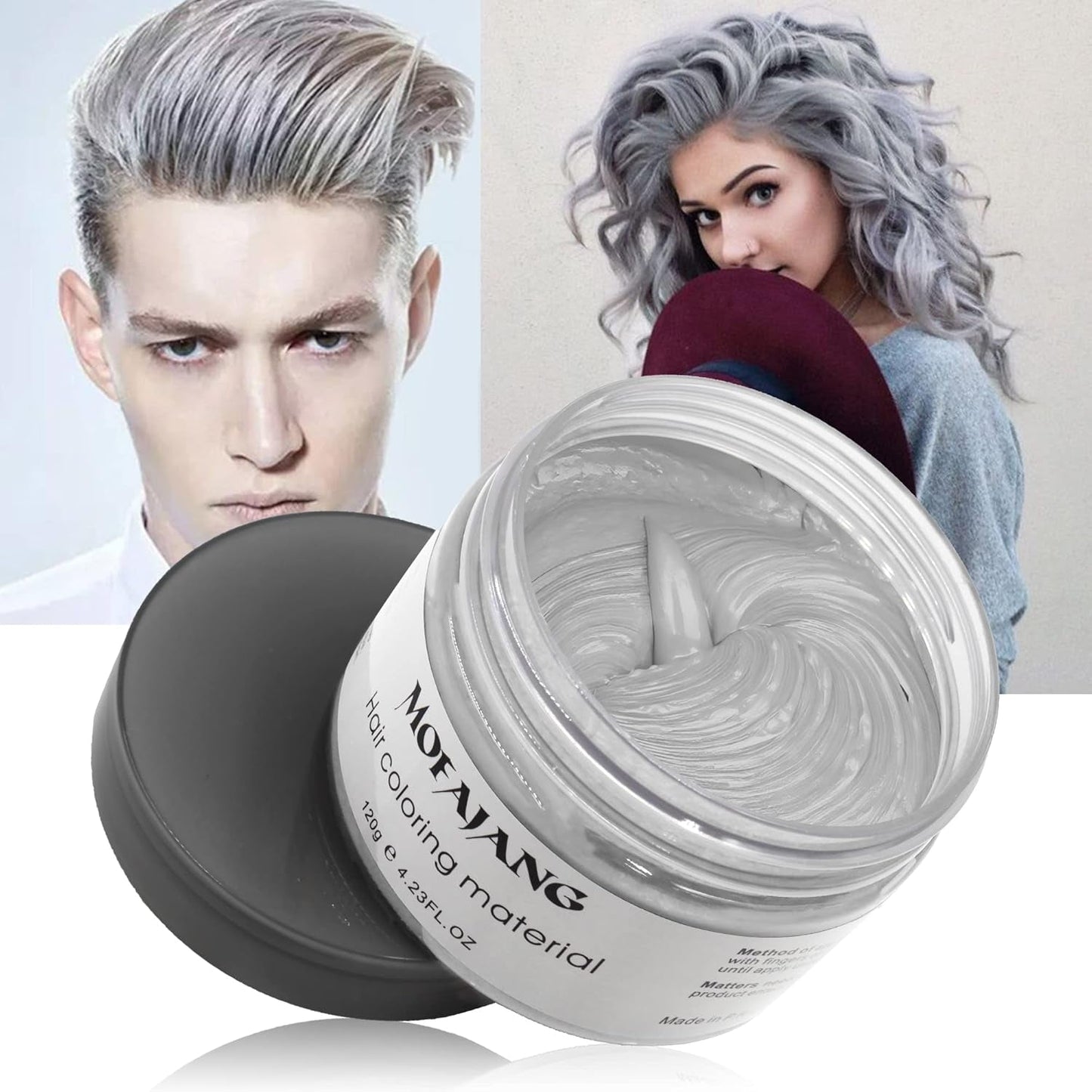 Tijdelijke haarkleur, styling haarkleur voor mannen vrouwen, natuurlijke haarpommade, haarverfwas voor feest, cosplay en Halloween, 4,23 oz (zilvergrijs) Naty Shop haarverf 2 zilvergrijs