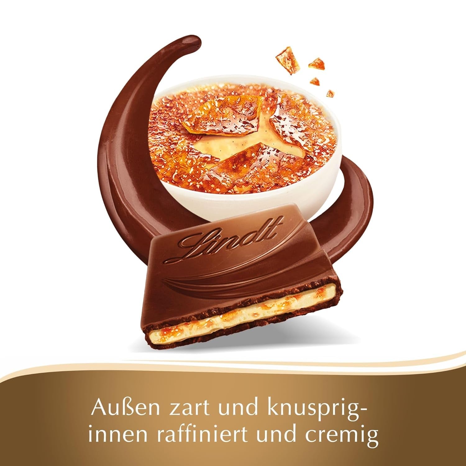 Bar Crème Brûlée Lindt Chocolade Creatie | Crème Brûlée vulling met knapperige karamel, gegarneerd met de fijnste melkchocolade | Chocoladereep | Chocoladegeschenk, 150g