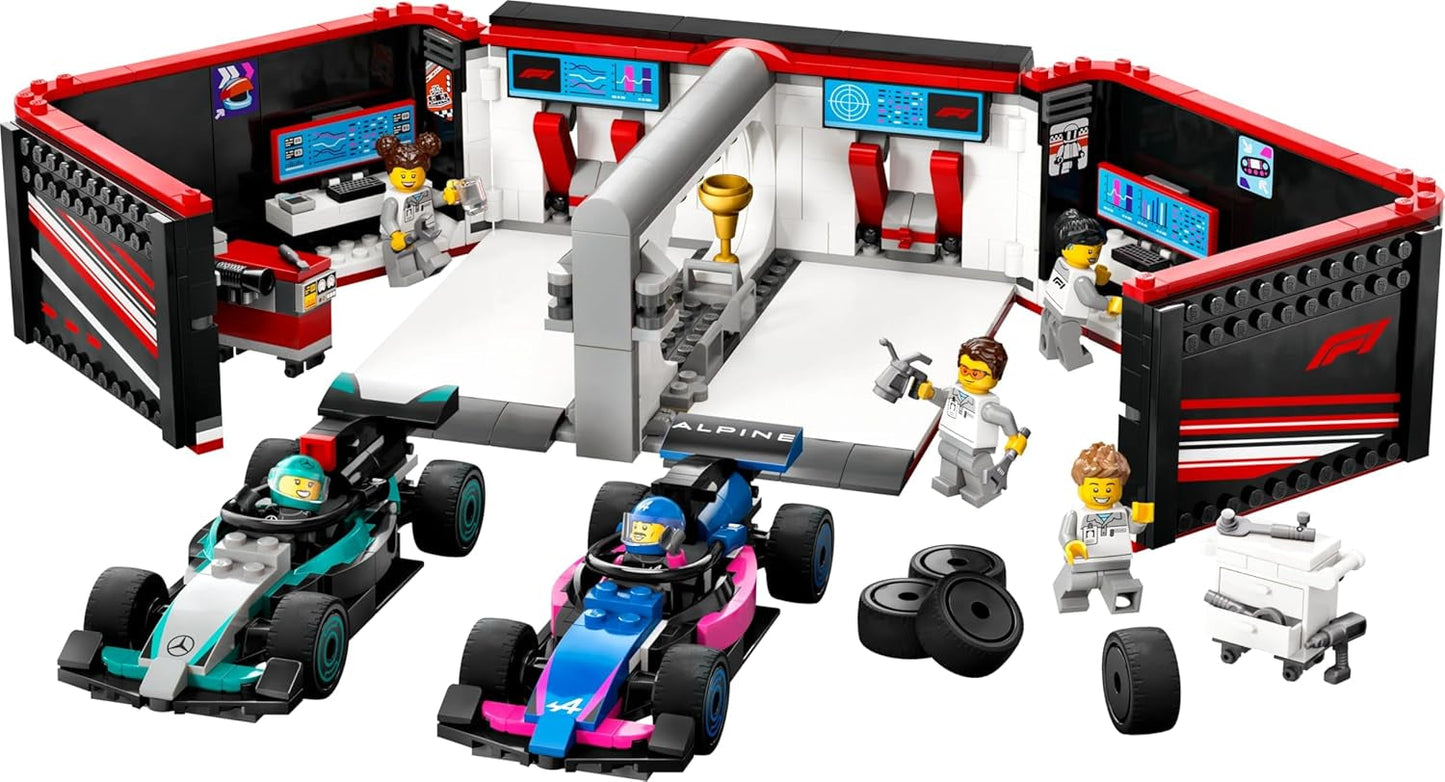 LEGO City F1 Garage met Mercedes-Amg en Alpine raceauto's - Formule 1 raceauto met 2 coureurs en 4 mechanische minifiguren - Cadeau voor jongens en meisjes vanaf 7 jaar en fans 60444 Beschouw de LEGO-Store bouwsets