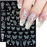 6 Blatt Schmetterling Nagelsticker Selbstklebend Laser Zilver Schmetterlings Nagelaufkleber 3D Aurora Silber Schwarz Schmetterlinge Nagelstickers Frühling Nageldesign Nagelsticker Nail Art Zubehör