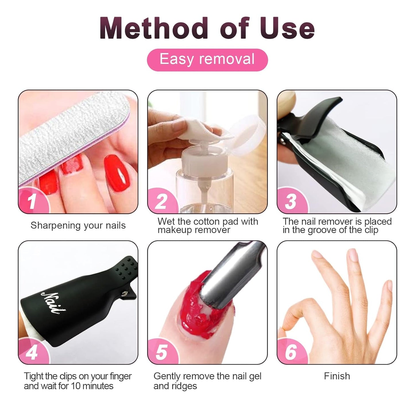 Hanyousheng Nagellackentferner Clips, Nagel Clips, 10 Stück Schwarz Nagelclips, Nagel Klammer, Nails Art Gel Cap, Losweken Clip Cap UV Gel Poliermittel Entferner Wrap Nail Tool