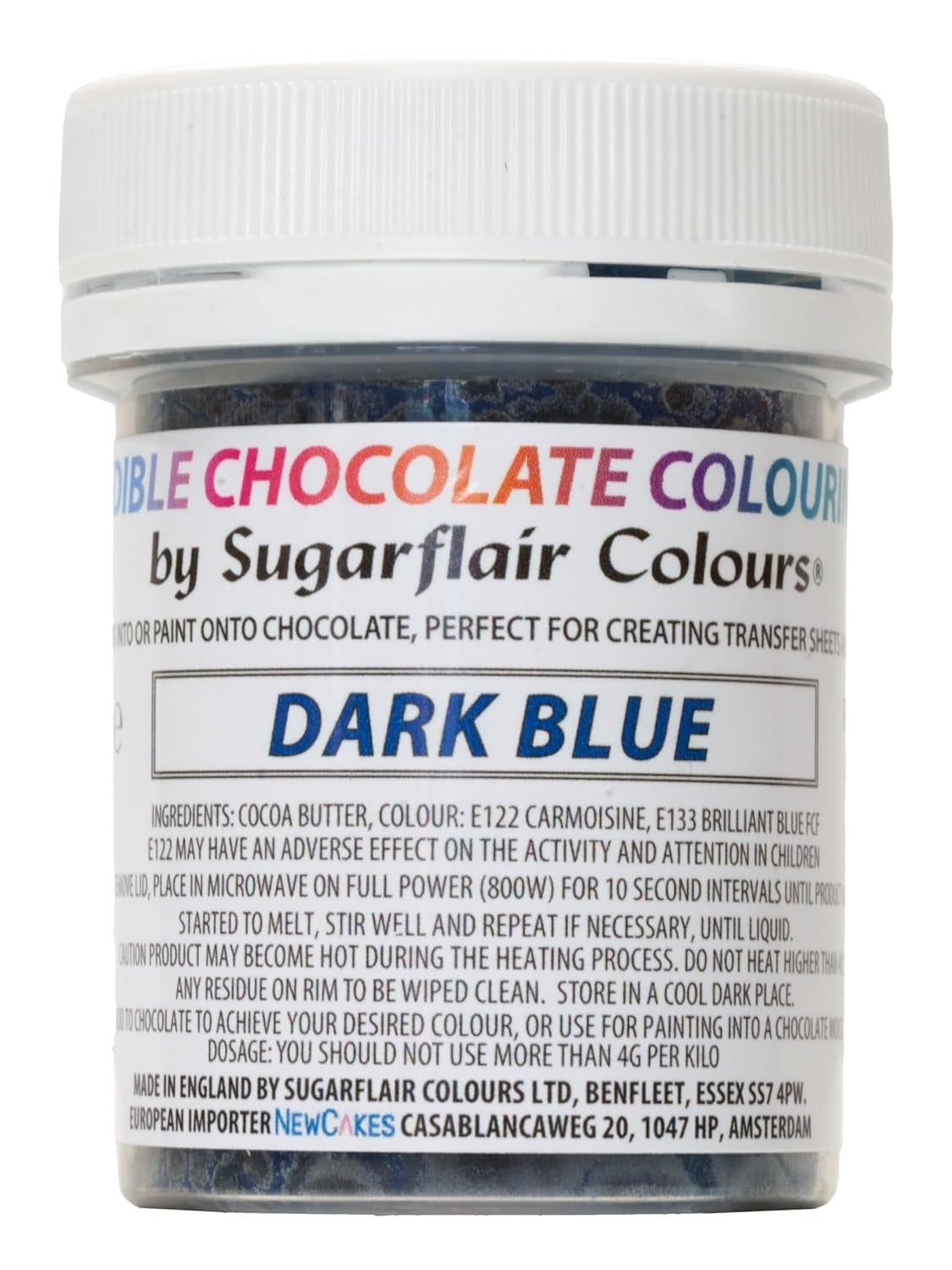 Kleurstof Sugarflair Chocolate Voedingskleurstof voor chocolade, donkerblauw - Gekleurde cacaoboter, Chocoladekleuring voor het kleuren van chocolade, Praline - 35g