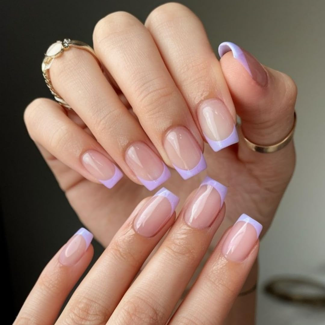 Lange Franse tips Gouden glitterlijm op lange vierkante nagels Glitter Franse tip Kunstnagels Set Vierkante kunstnagels voor dames 24 stuks
