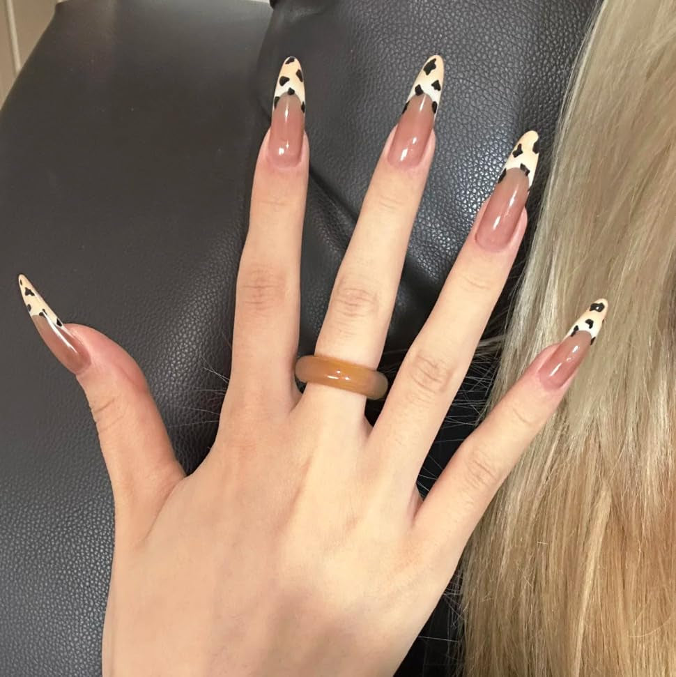 Mouyuglow Lange nagels Stiletto Melkwit Gradiënt Roze Glitter Cool Nepnagels met lijm Roze Ombre Glitter Kunstnagels