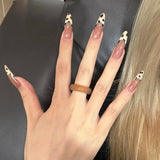 Mouyuglow Lange nagels Stiletto Melkwit Gradiënt Roze Glitter Cool Nepnagels met lijm Roze Ombre Glitter Kunstnagels