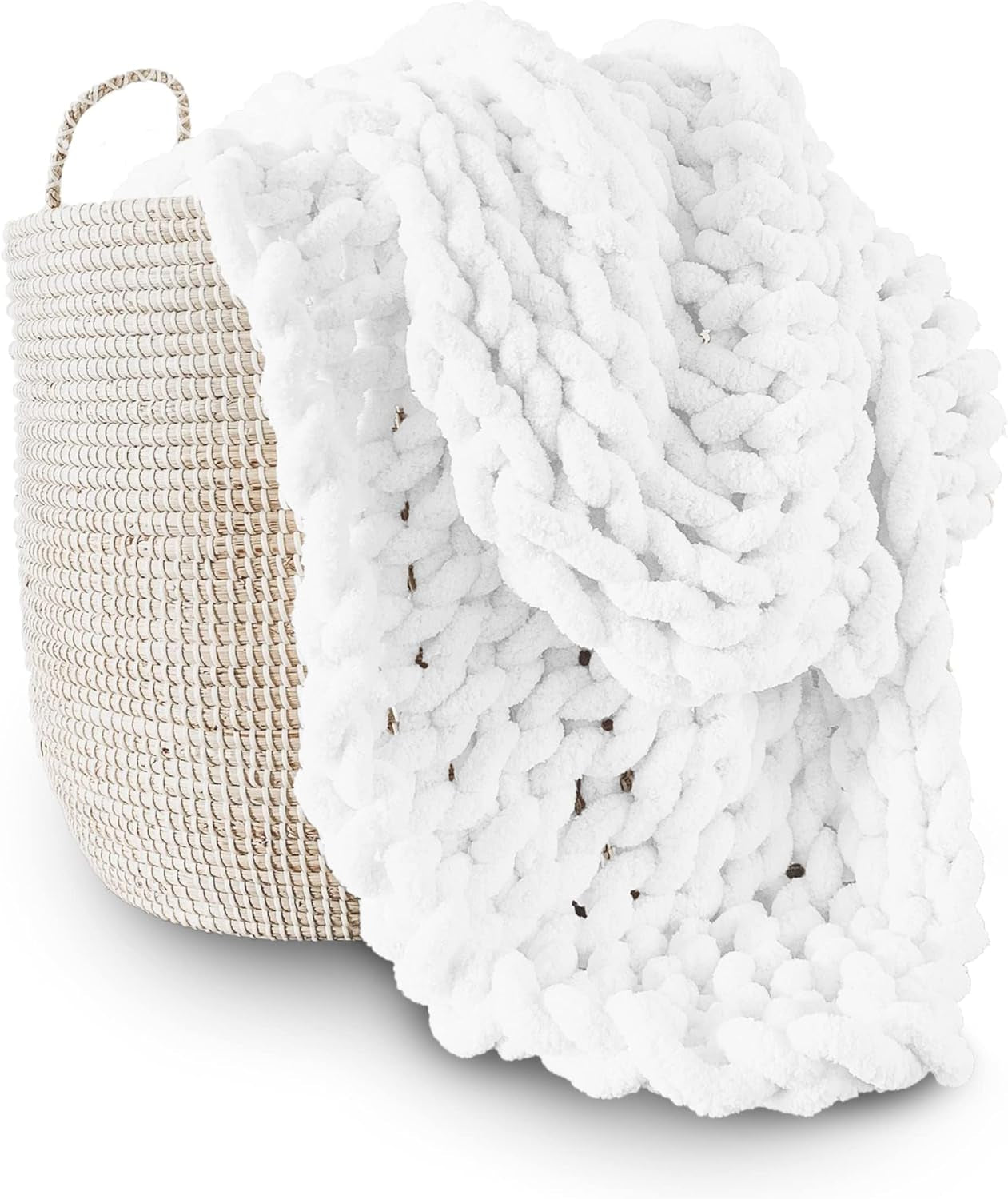 Grof gebreide deken, plaid, 100% handgebreid met jumbo chenillegaren (127 X 152,4 Cm, lila grijs) Adyrescia Bedden en Dekens Wit 50"X60"