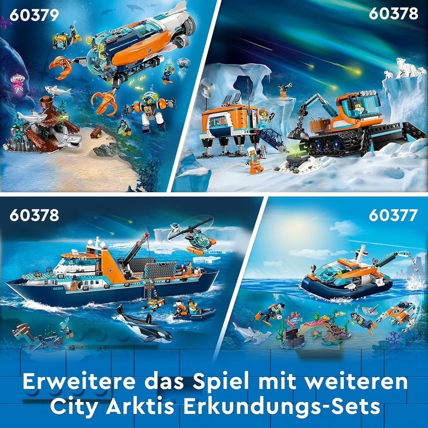 LEGO City Poolonderzoeksschip, grote drijvende speelgoedboot met helikopter, opblaasbare boot, Rov-onderzeeër, Vikingwrak, 7 minifiguren en orkafiguur, cadeau voor kinderen vanaf 7 jaar 60368 Bouwsets Besuche in LEGO-Store