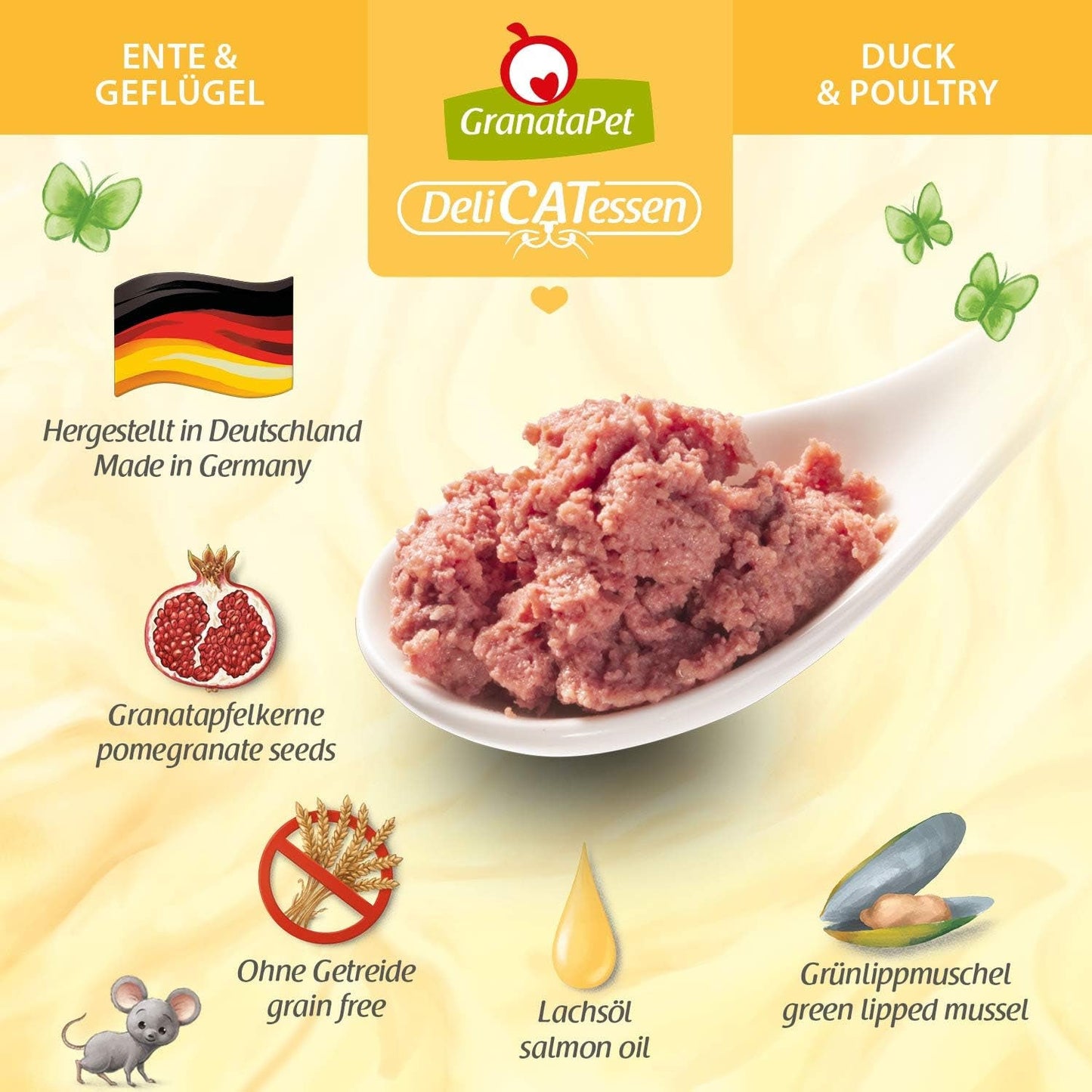 GranataPet DeliCatessen Kip PUR, Nassfutter für Katzen, Futter ohne Getreide & ohne Zuckerzusätze, Katzenfutter mit hohem Fleischanteil & hoogwaardige oliën, 6 x 400 g
