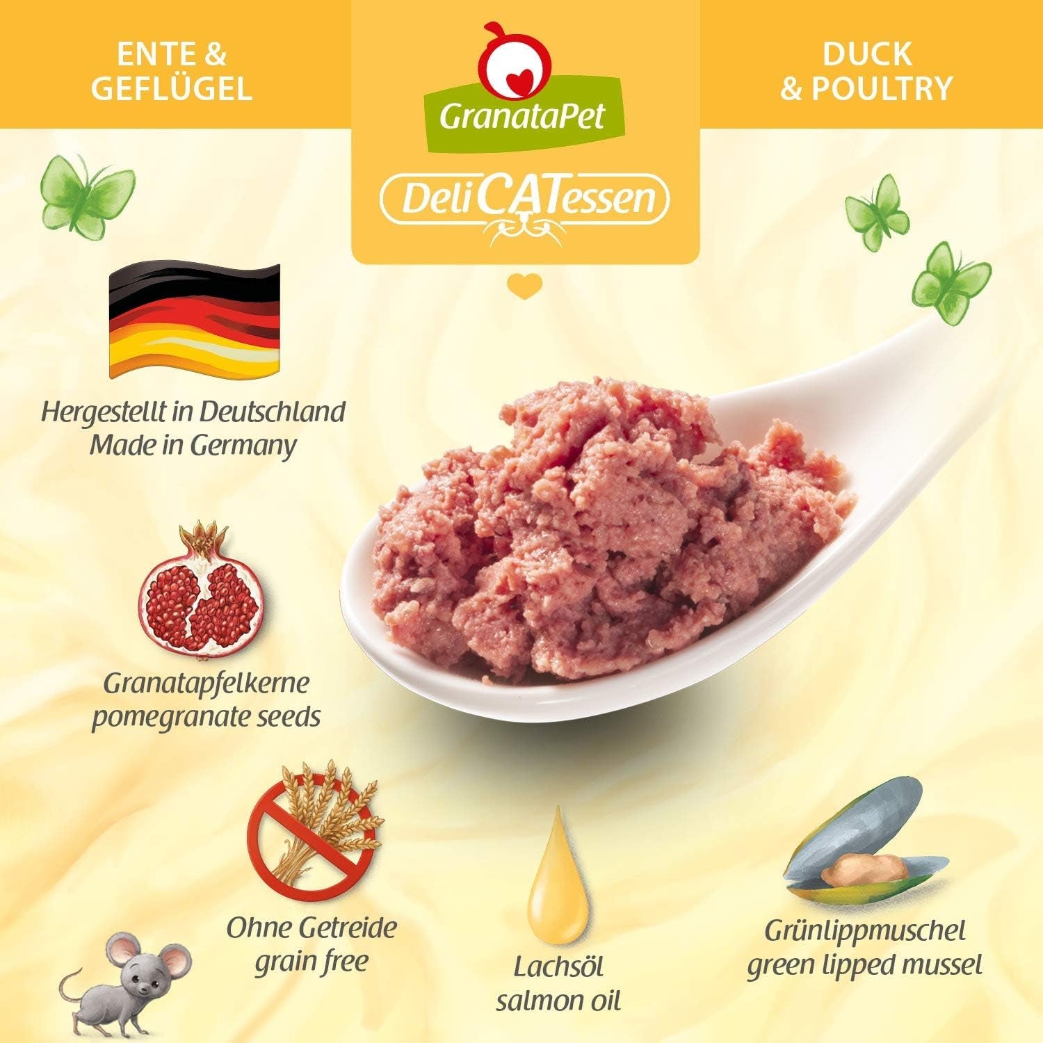 GranataPet DeliCatessen Kip PUR, Nassfutter für Katzen, Futter ohne Getreide & ohne Zuckerzusätze, Katzenfutter mit hohem Fleischanteil & hoogwaardige oliën, 6 x 400 g