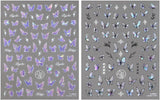 2 Blätter Schmetterling Nagelsticker Selbstklebend,Muschel Glitzer Nail Art Butterfly Nail Sticker Lila Grau Schmetterlinge Nagelaufkleber Relief Laser Vlinders Nagelsticker Nageldesign Zubehör