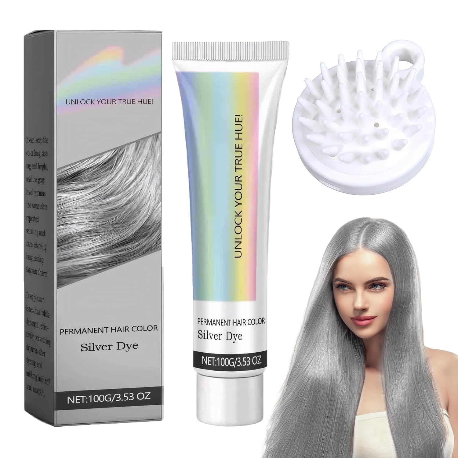 Haarverf Grijs Zilver Natuurlijk Zilvergrijs Haarverfcrème, Grijs Haarverfcrème Zilvergrijs, Zilvergrijs Natuurlijke haarverfcrème Grijze haarverf voor alle haartypes met 1 hoofdhuidstimulator (100 ml) Naty Shop Haarverf Standaardtitel