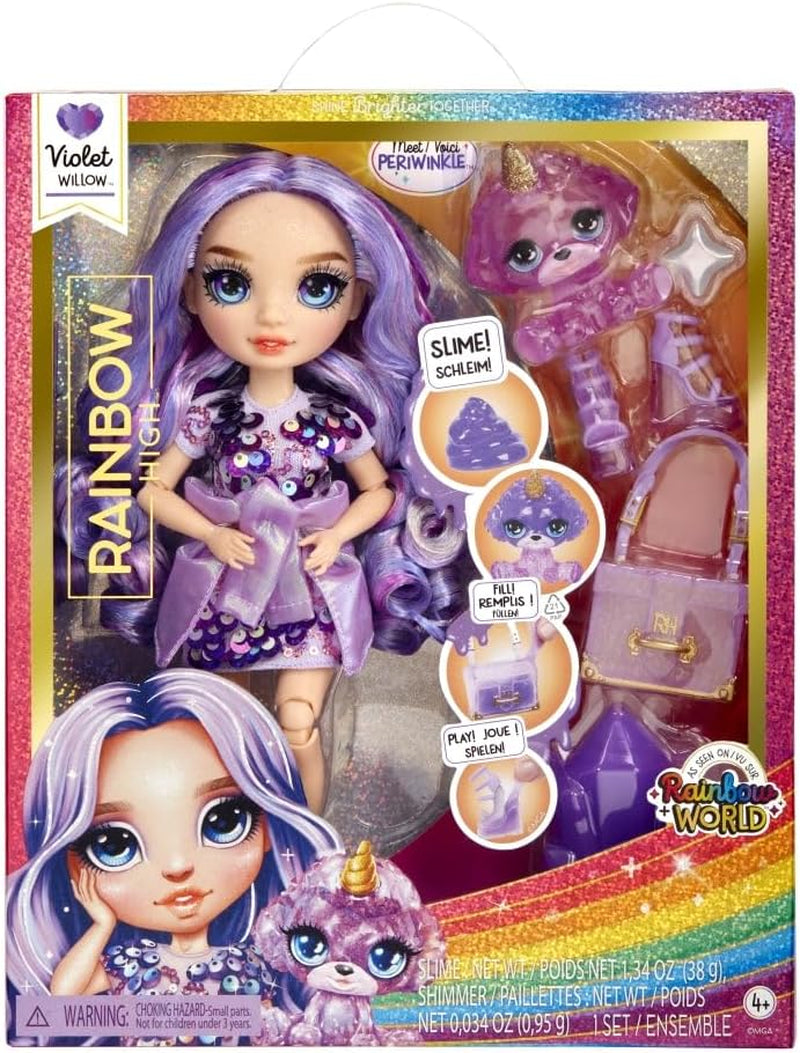Rainbow High Fashion pop met slijm en huisdier - paars - 28 cm glitterpop met glitterslijm, magisch huisdier en modeaccessoires - speelgoed voor kinderen - ideaal voor 4-12 jaar