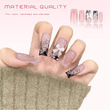 24 stuks middellange strass roze vierkante parel glitter 3D kunstnagels voor dames meisjes