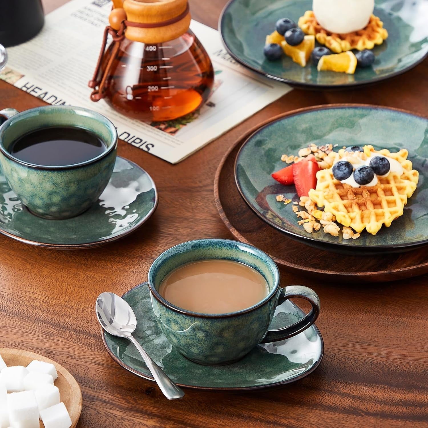Vancasso steengoed koffieservies STARRY 12-delige koffieset voor 4 personen inclusief koffiekopjes en schotels vintage look
