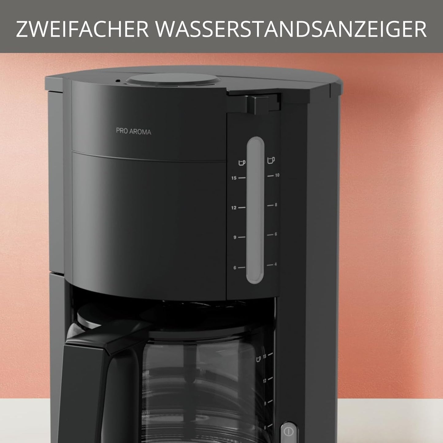 Krups F30908 ProAroma Espressomachine met filter en glazen karaf, inhoud 1,25 l, 10-15 kopjes, 1050 W, zwart