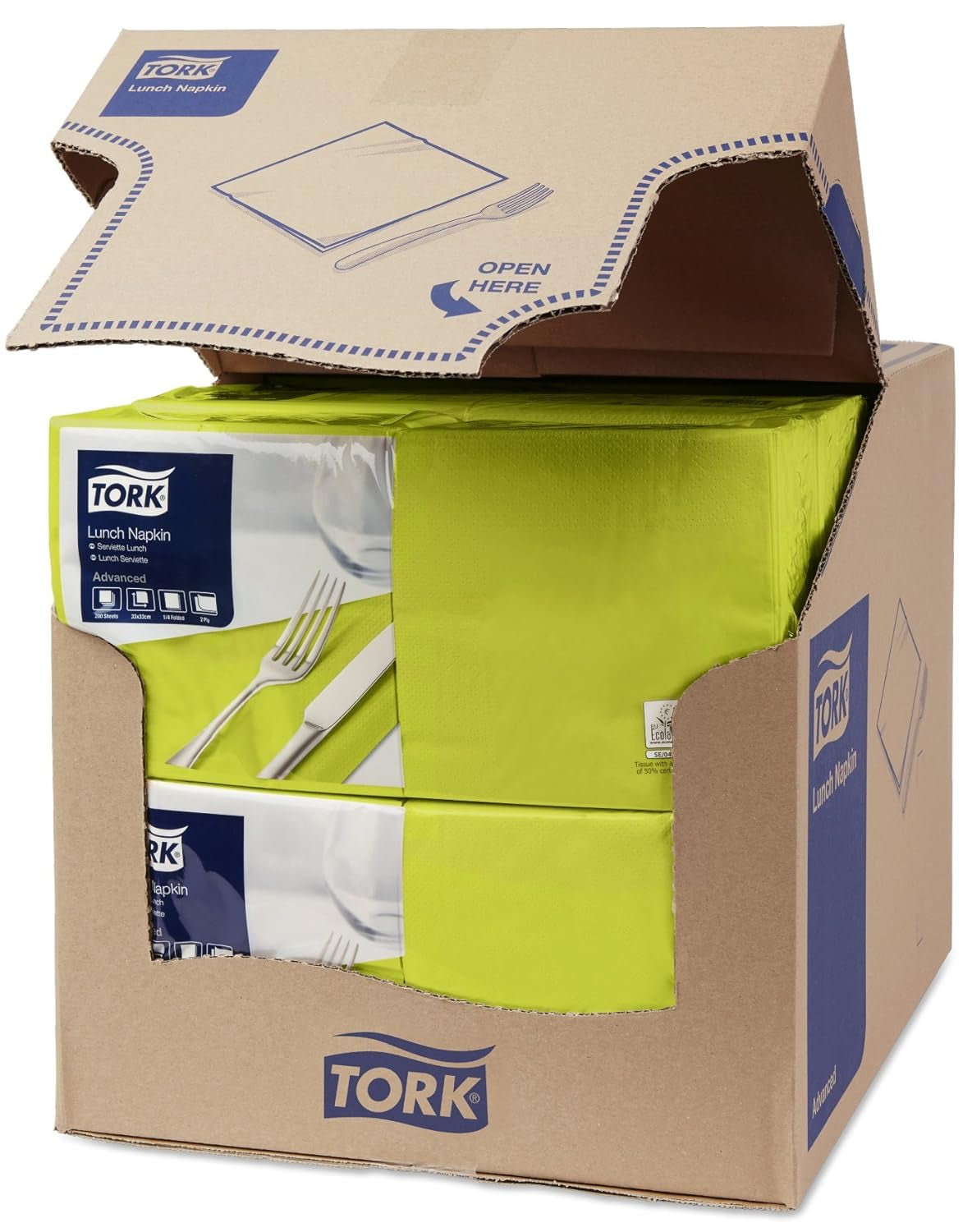 Tork 477840 Lime lunchservetten / 2-laags servetten voor kleine maaltijden of snacks / geavanceerde kwaliteit / 10 X 200 (2000) papieren servetten / 32,6 X 33 cm (L X B) / 1/4 vouw
