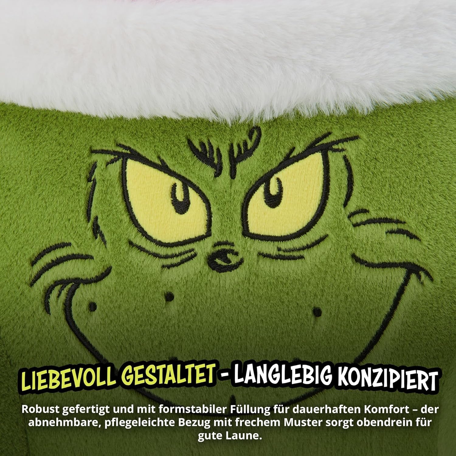 Grinch Kussen - Rugkussen voor bed en bank, rugsteun met armleuningen, leeskussen voor rug, nek en hoofd, groen, 40 x 38 cm